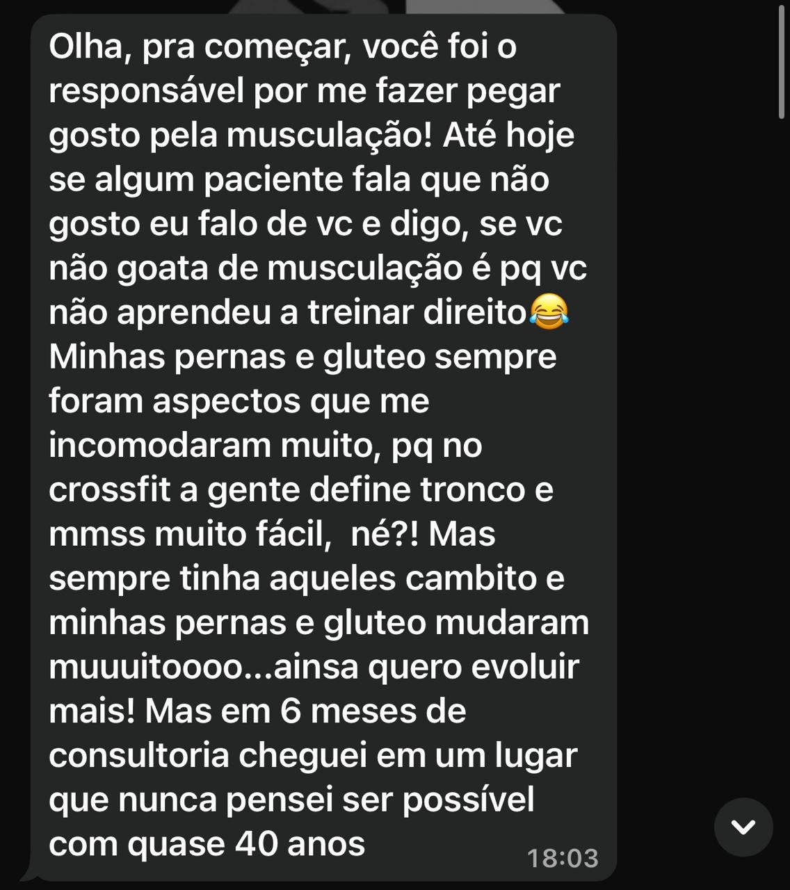 Feedback de aluna sobre a evolução em seis meses de consultoria Rústico School
